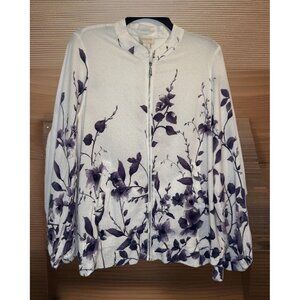 Chicos Womens Purple Floral Zip Front Long Sleeve Lightweight Jacket Top L/XL(2)